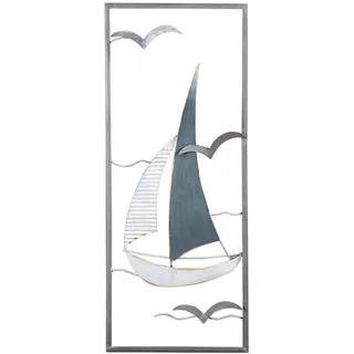 levandeo Metallbild 30x60cm Segelboot Wandbild Blau Grau Weiß Maritim Wanddeko Metalldeko Metall Deko Industrial Wandkunst Design Segler Ahoi