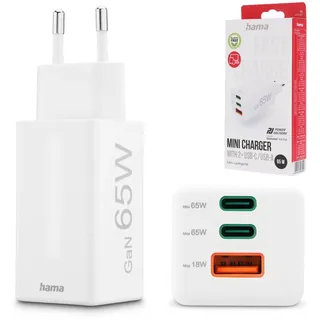 Hama Schnellladegerät 2x USB-C1 x USB-A PD, 65W weiß
