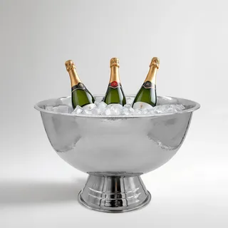 Spetebo Edelstahl Champagnerschale rund gehämmert bis 6 Flaschen - 40 cm | Metall Design Sektschale silber - Sektkühler Weinkühler Flaschenkühler, Getränke Sekt Champagner Wein Flaschen Kühler Schale