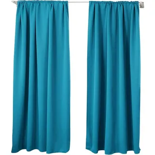Woltu 2er Set Gardine blickdicht 250 g/m2 mit Kräuselband türkis 135x245 cm - Woltu