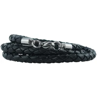 König Design Lederkette Lederhalsband Lederarmband 4 mm Herren Halskette schwarz 65 cm lang mit Karabiner Verschluss Silber geflochten