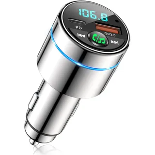 mohard FM Transmitter Auto Bluetooth 5.3, Ganzmetall PD 30W & QC3.0 18W Schnelles Autoladegerät Zigarettenanzünder, KFZ Bluetooth Adapter Auto Freisprechanlage, Funkfrequenztransceiver, Ringlicht