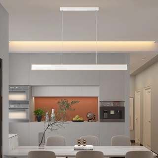 Moderne LED pendelleuchte esszimmer dimmbar hängelampe esstisch Linear design hängeleuchte mit Fernbedienung Kreative Design Esstischlampe, Moderne Hänge lampe für Wohnzimmer Küche (Weiß, L150cm)