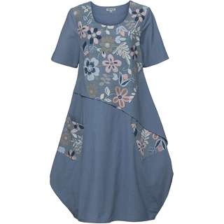 Baumwoll-Leinen Kleid, Druck blau, 42