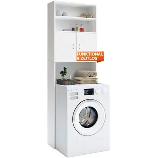 CASARIA Waschmaschinenumbauschrank Neapel 185 x 63 x 20 cm Weiß Glas/MDF/Spanplatte