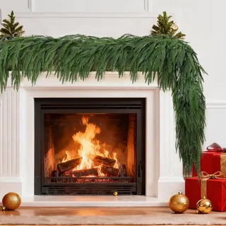 Weihnachtliche Norfolk Kieferngirlande,2.70M Weihnachtskranz,Real Touch Norfolk-Kieferngirlande,Künstliche Weihnachtsgirlande für Treppen Wand Tür Tisch Innen Außen Weihnachten Deko