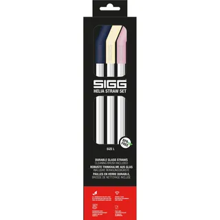 SIGG Helia Glas Trinkhalme Set (3 Stück) Night, wiederverwendbare und spülmaschinenfeste Strohhalme aus Glas, inkl. Reinigungsbürste für Trinkhalme, large