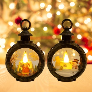 2 Stück Weihnachtsdeko Laterne Weihnachtslaterne mit LED Licht, Flammenlose Weihnachtskerzen, Weihnachten Deko Beleuchtete Windlicht Weihnachten, Weihnachtsdekoration Innen Außen (Bronze)