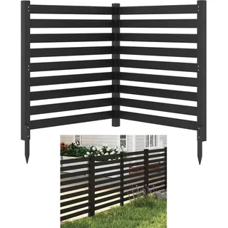 COSTWAY Gartenzaun 4-teilig, Zaun mit 6 Pfählen, 98 x 107 cm, Sichtschutzzaun aus Holz, Steckzaun Lamellenzaun, Tannenholz, freistehender Sichtschutz für Garten Terrasse (2 Pack,Schwarz)