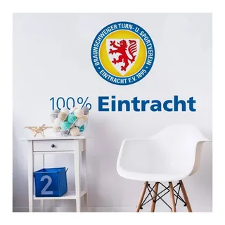 Eintracht Braunschweig Wandtattoo Fußball Wandsticker 100% Eintracht Braunschweig Löwenstadt Logo, Wandbild selbstklebend, entfernbar blau 90 cm x 56 cm