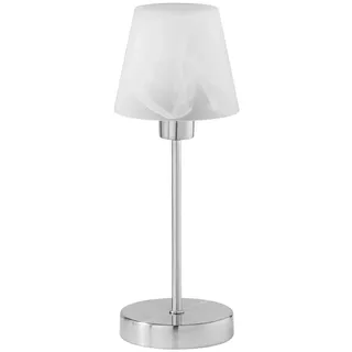 TRIO Leuchten LED Nachttischlampe, Dimmfunktion, LED wechselbar, Warmweiß, Nachttischlampe Touch dimmbar Bauhaus Fensterlampe Glasschirm, H 32cm silberfarben