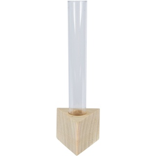 Decoris Reagenzglas Kunststoff mit Holz Ständer 5x15cm Blumenvase Dekovase Blumenröhrchen kleine Vasen für Tischdeko Hochzeit Hochzeitsdeko Klar Transparent