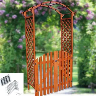 Mucola Rosenbogen mit Tor Pergola Rankhilfe Torbogen Spalier Holz Rankgitter Rankgestell Pergola Rosensäule Gartenbogen - Braun - Braun