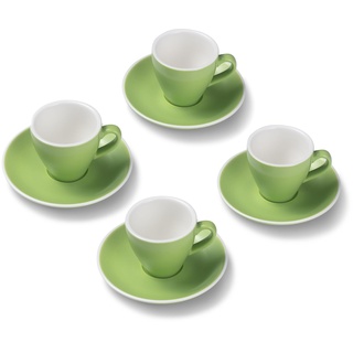 Terra Home 4er Espresso-Tassen Set - Grün, 90 ml, Matt, Porzellan, Dickwandig, Spülmaschinenfest, italienisches Design - Kaffee-Tassen Set mit Untertassen