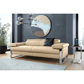 2-Sitzer W.SCHILLIG "finn", beige (sahara s37), B:210cm H:71cm T:106cm, Flachgewebe S22 (100% Polyester);Stoff S37 (100% Polyester);Longlife Xtra-Leder Z59: Glattleder mit modischer Prägung. Hautstärke 0, 9 - 1, 1 mm, Sofas, German Design Award 2016, Fußgestell Chrom glänzend, Breite 210 cm