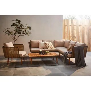 Ambia Garden Loungegarnitur, Grau, Beige, Holz, Metall, Kunststoff, Akazie, vollmassiv, konisch, 220x220 cm, Loungemöbel, Gartenlounge-Sets