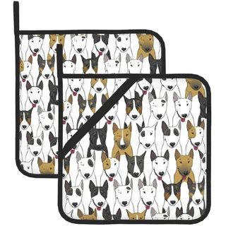 Lustige Hunde Bullterrier Topflappen 2er Set rutschfeste Hot Pads Hitzebeständig Küche Topflappen für Frauen Männer Kochen Backen BBQ Grillen