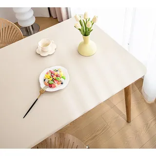 Tischdecke mit Gummizug Rechteckig Wasserdicht Elastische, Spanntischdecke Ölbeständig Weich, PU Tischdecke für Küche Indoor Outdoor Picknick Camping(Beige,90 x 150 cm)