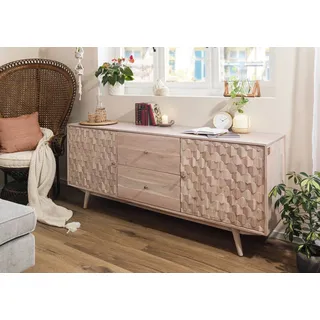 Sideboard Mosaik Muster massiv Echtholz Kommode Retro Look Akazie