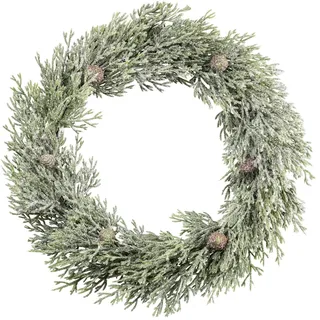 CREATIV green künstlicher Zypressenkranz mit Zapfen & Frost 30cm I Weihnachtskranz mit künstlichen Zypressenzweigen & Zapfen I glitzernder Weihnachtskranz I Adventskranz künstlich I Türschmuck