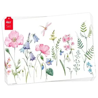 cover-your-desk Tischsetmacher Tischsets Blumenwiese Aquarell rosa, aus hochwertigem Vinyl (4 Stück), 44 x 32 cm