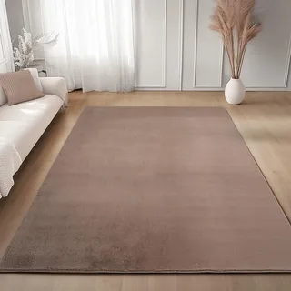 Carpettex Waschbarer Kurzflor Teppich 240x340 cm Braun Einfarbig Weich