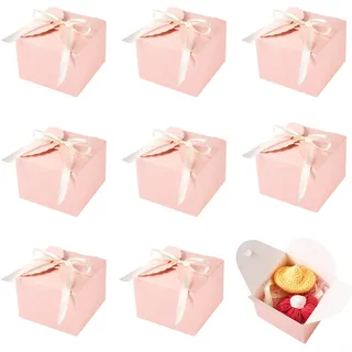 Cheriswelry Quadratische Geschenkboxen aus Papier mit Bändern, kleine Geschenkverpackungsboxen für Geburtstag, Hochzeit, Party, Schokolade, Süßigkeiten, Geschenkboxen, Rosa, 12 x 12 x 9 cm, 10 Stück