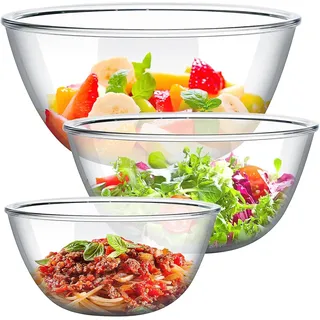 JTKDG 3-teiliges Glas Rührschüssel Set aus Borosilikatglas | Stapelbare Schüsseln & große Salatschüsseln für Küche, Backen, Zubereitung & Aufbewahrung (1L, 2,7L, 4,5L)