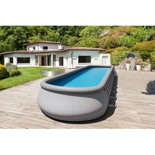 OUTTECH Premium Pool, grau, Stahl/PVC, 1220 x 366 x 122 cm, Sandwich-PVC und viel Zubehör, oval