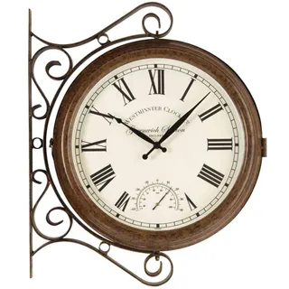 Altuna Smart Solar 5063020 - Wanduhr Greenwich Station doppelseitig mit Thermometer, 38 x 38 x 5 cm, weiß