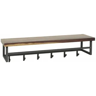 Garderobe Solalid aus Saja Massivholz, modern industriell, braun, mit Hutablage und 6 Haken