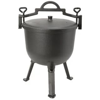 10L Jagdkessel Gulaschkessel Gusseisen Topf Gusseiserner Kessel BBQ Schmortopf Gusseisen Kochtopf Feuertopf mit Füßen Und Deckel für Garten Lagerfeuer Camping Schwarz