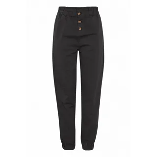 OXMO OXCOBIE Damen Hose Stoffhose Baumwolle mit Stretch Paperbag Hose mit elastischem Bund und Knopfleiste High-Waist Loose-Fit, Größe:XXL, Farbe:Black (194007) - XXL