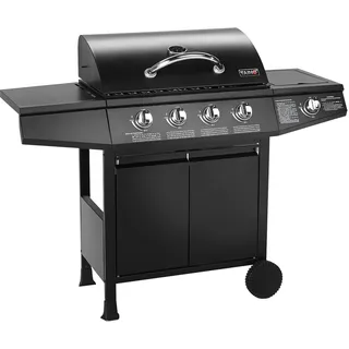 TAINO BASIC 4+1 BBQ Gasgrill Grillwagen Edelstahl-Brenner + Seitenkocher Grill TÜV (BASIC 4+1 Gasgrill)
