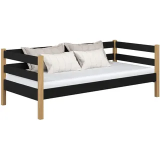 N-Wood Tagesbett, Eiche Artisan, Schwarz, Holz, Echtholz,Eiche, Kiefer, 120x200 cm, FSC 100%, EN 71, Handmade in Europe, Handmade Quality, Hergestellt in Europa, Real Wood, Kinder- & Jugendzimmer, Jugendmöbel, Jugendbetten