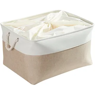 Mangata aufbewahrungskorb Stoff, aufbewahrungsbox groß Schrank, Korb aufbewahrung Stoff mit Seil für Spielzeug, kleiderschrank, Regale, Kleidung (Faltbare,XL, Helles Khaki Weiß)