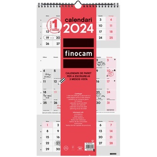 Finocam - Kalender 2024 neutraler Wandkalender zum Schreiben von 3 Monaten Januar 2024 - Dezember 2024 (12 Monate) Katalanisch