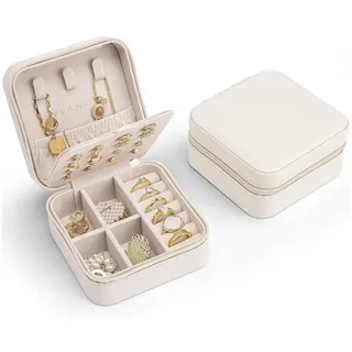 LuxusKollektion Schmuckkasten Schmuckkästchen Mädchen Damen Reise Etui Organizer Leder Ohrringe beige