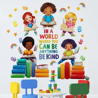 Runtoo Wandtattoo Kindergarten Spruch Wandsticker Bücher Kinder Wandaufkleber Kita Kinderzimmer Babyzimmer Klassenzimmer Wanddeko