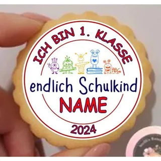 erste Klasse Schulbeginn - endlich Schulkind rot oder blau Keks / Cupcake Aufleger 1 Seite Fondantpapier Premium extraweiß - extraglatt Ausstanzun...