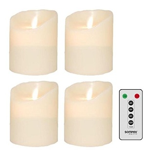 sompex 4er Set Flame LED Echtwachskerzen 10cm Elfenbein mit Fernbedienung, 35129, Adventskranz-Set
