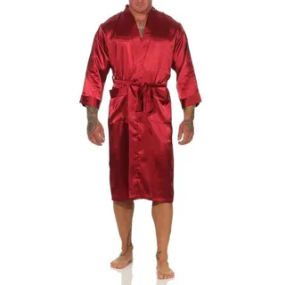 EloModa Morgenmantel Herren Morgenmantel Robe Bathrobe Bademantel Satin, M L XL 2XL, wadenlang, Polyester rot XL