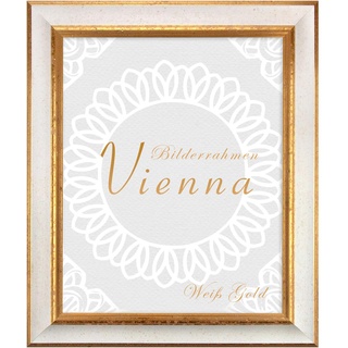 BIRAPA Bilderrahmen gold Vienna Rahmen 45x60 cm - Bilderrahmen vintage in Weiß Gold, Bilderrahmen Holz mit Zierleiste innen und außen, Fotorahmen, Holzrahmen