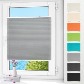 Plissee ohne Bohren klemmfix Grau 90x200cm Plisseerollo mit Klemmträger Blickdicht easyfix Jalousie Rollo für Fenster und Tür