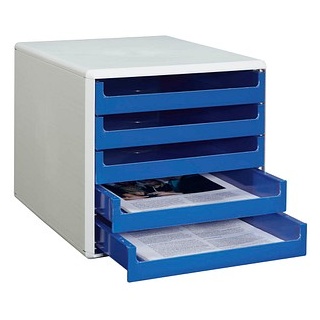 M&M Schubladenbox  blau 30050911, DIN A4 mit 5 Schubladen