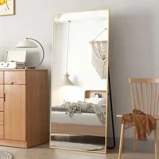 CASSILANDO 165x60cm Standspiegel, Boden großer Spiegel, stehender Spiegel, gegen Wand für Schlafzimmer, Verkleidung und an der Wand befestigter dünner Rahmen Spiegel, Gold