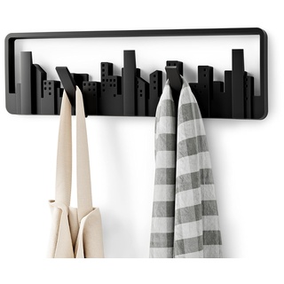 Umbra Skyline Kunststoff Garderobenhaken - Moderne und Platzsparende Garderobenleiste mit 5 Beweglichen Haken für Jacken, Mäntel, Schals, Handtaschen und Mehr, Schwarz