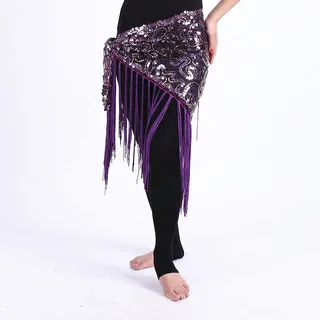 MITINGER Bauchtanz Hüfttuch,Bauchtanz Bauchtanz Kleidung Frauen Dancewear Lange Fringe Hand Häkeln Dreieck Gürtel Bauchtanz Hüfte Schal Pailletten(Purple)