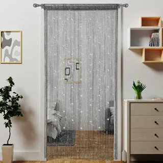 Atsweetlife Perlenvorhang, Türvorhang, Perlenvorhänge, hängende Raumteiler, Perlendekoration, Hippie-Glitzer-Fransen-Panel, Schrank, Fenster, Türen, Pailletten, Boho-Türen, Quaste (Silber)