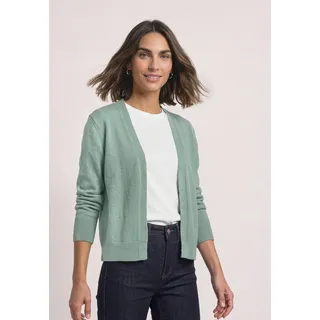 Strickjacke STREET ONE, Damen, Gr. 34, grün (eucalyptus grün), Stoff, 30% Polyester, 29% Polyacryl, 21% Viskose, 20% Polyamid, unifarben, comfort fit normal, ohne Ausschnitt, Rippbündchen, Strickjacken Strickjacke, in Unifarbe